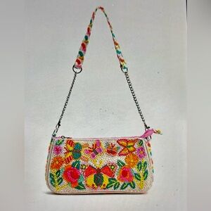 Rainbow Wings Beaded Floral Shoulder Bag